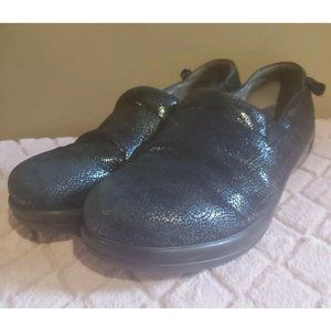 Women's Sparkly Black Leather Alegria Slip Ons, Size 42, KEL-948